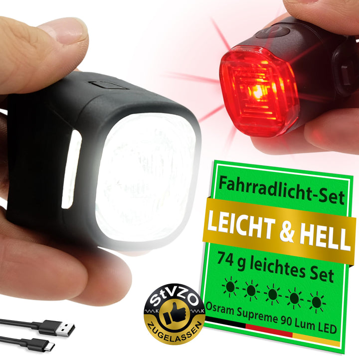 WIDDER Fahrradlicht Vorne & Hinten als Set [Sehr Hell 90 Lum LED] - Fahrrad Licht USB C Aufladbar -