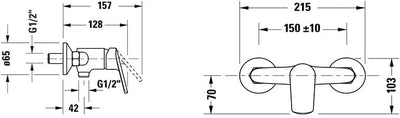 Duravit No.1 Duscharmatur Aufputz für 1 Verbraucher, Badewannenarmatur mit Rückflussverhinderer, Ein