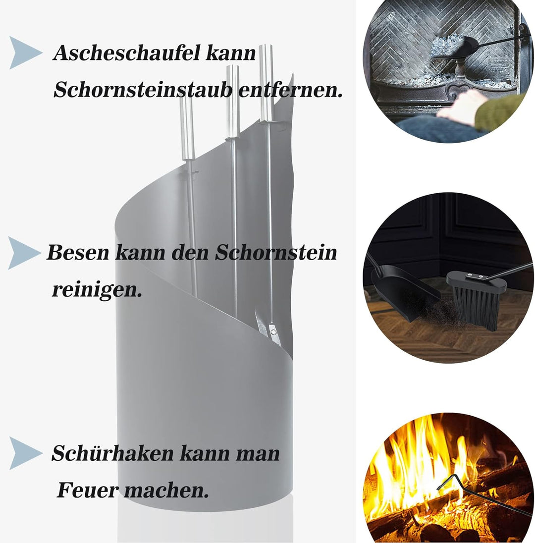 LARS360 4tlg Schwarz Kaminbesteck Modern Kamingarnitur, Gute Hitzebeständigkeit, Antifouling, Schön