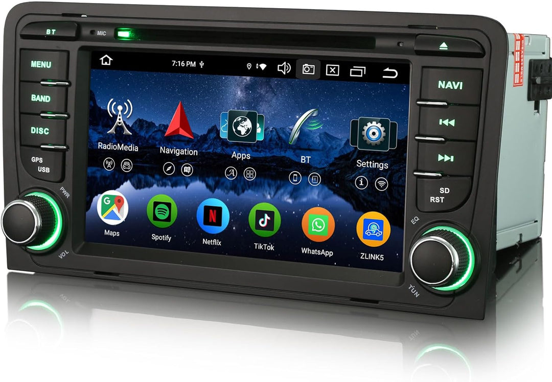 Erisin 7 Zoll Android 14 Autoradio mit CD Player Für Audi A3 S3 RS3 RNSE-PU Unterstützt Bluetooth 5.