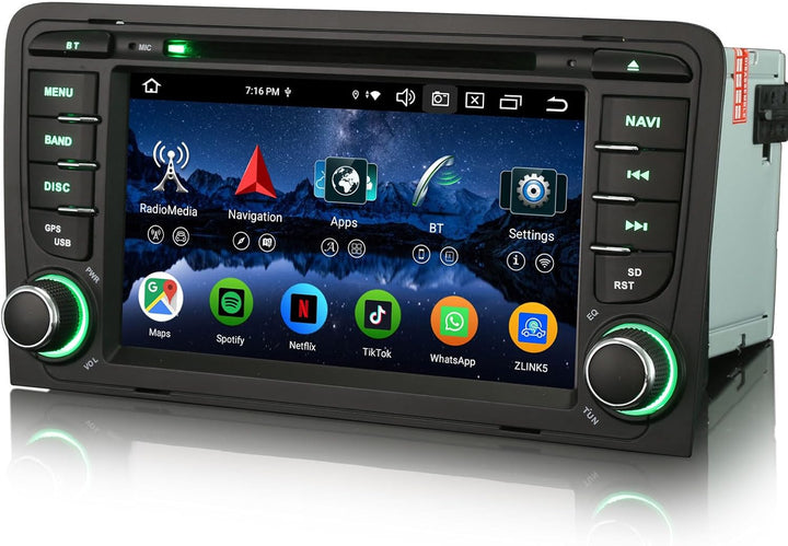 Erisin 7 Zoll Android 14 Autoradio mit CD Player Für Audi A3 S3 RS3 RNSE-PU Unterstützt Bluetooth 5.