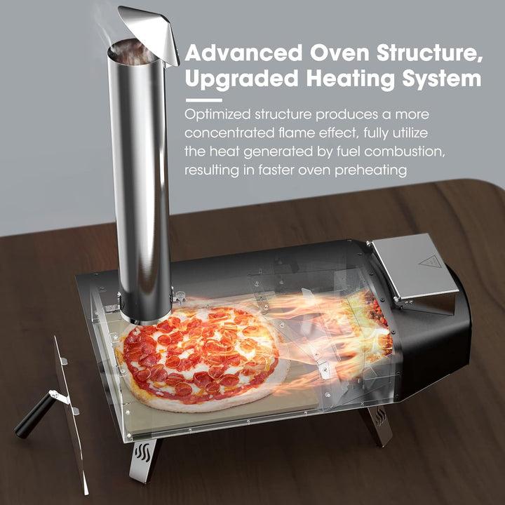 Mimiuo Pellet Pizzaofen,Outdoor pizzaofen mit 33x 33 cm Pizzastein und 36.5X 33.5cm Pizzaschalefel f