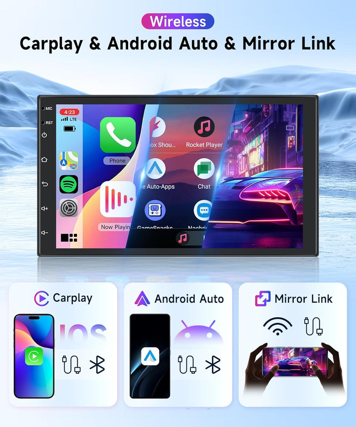 Rimoody 2G+64G Autoradio 2 Din Android Wireless Carplay Android Auto, 7 Zoll Touchscreen 2 Din Radio