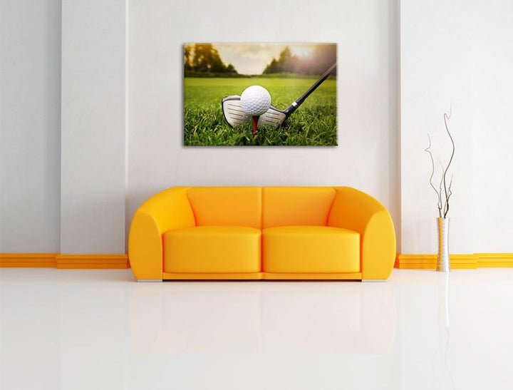 Pixxprint Golf Abschlag, Format: 100x70 auf Leinwand, XXL riesige Bilder fertig gerahmt mit Keilrahm