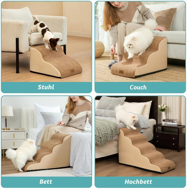 COZY KISS Hundetreppe für Kleine Hunde 50cm, Haustiertreppe für Bett aus Hochdichtem Schwamm, Hunde