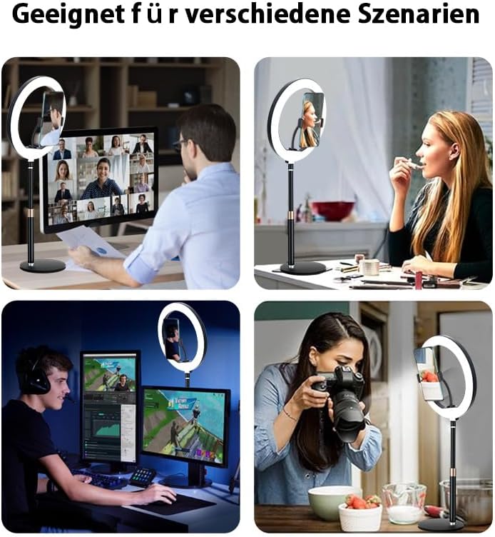 BRAVECOW Ringlicht mit Stativ, 10.5” Selfie Ringlicht,Streaming Licht Videolicht mit 3 Lichtfarben u