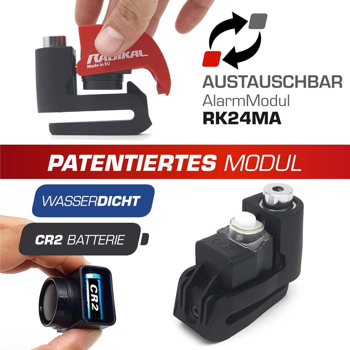 RADIKAL RK6 Bremsscheibenschloss mit Alarm Motorradschloss Fahrradschloss mit Alarm E Scooter Schlos