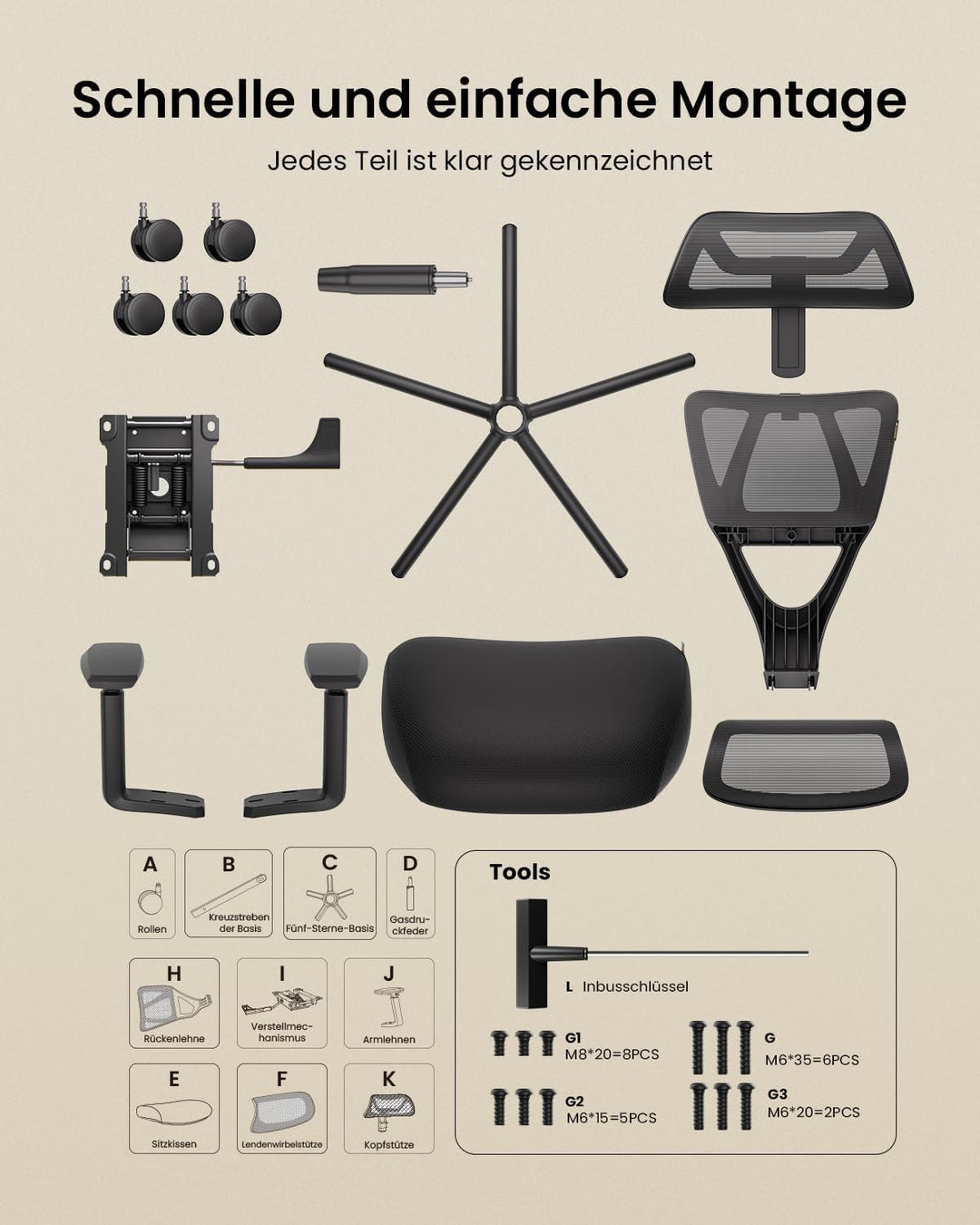 ProtoArc EC100 Bürostuhl Ergonomisch - Höherer Rücken Schreibtischstuhl mit Sitz aus 10CM Dicker Mes