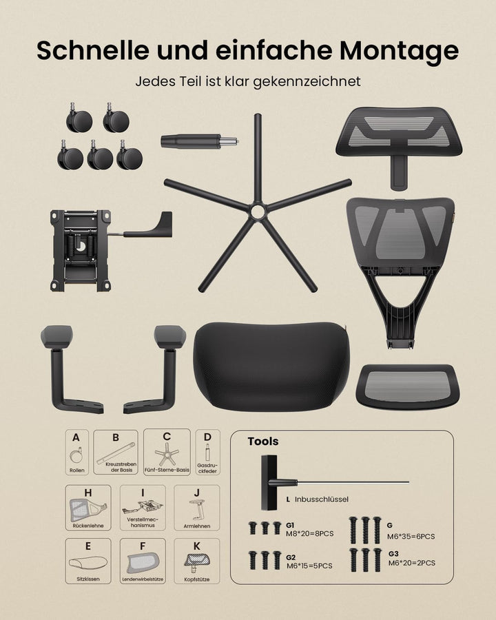 ProtoArc EC100 Bürostuhl Ergonomisch - Höherer Rücken Schreibtischstuhl mit Sitz aus 10CM Dicker Mes