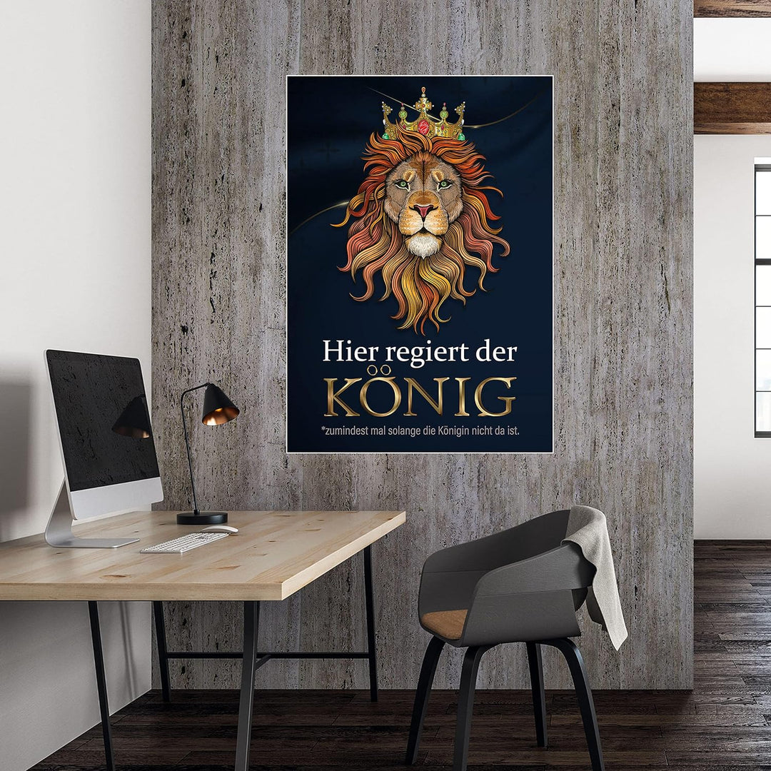 wandmotiv24 Poster als Wanddeko, Grösse Din A0, Hier regiert der König, Löwe, Königin, Afrika, Tiere