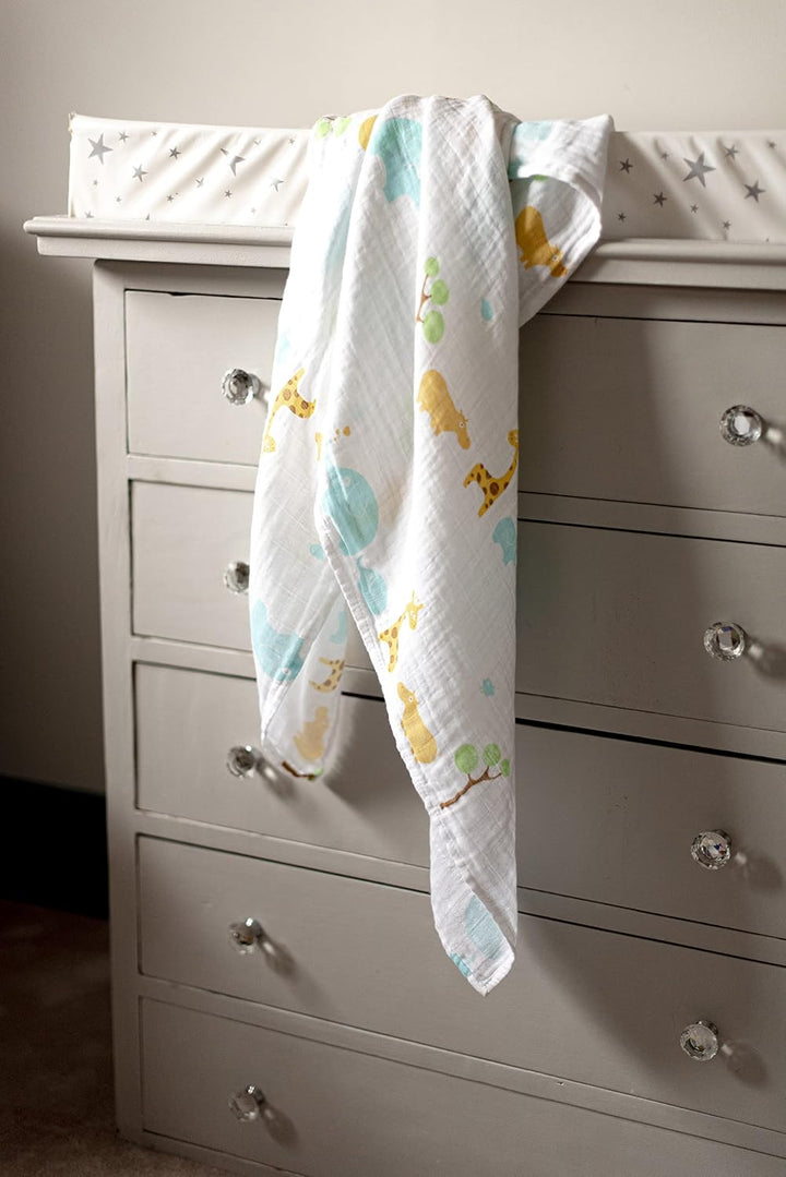 Ana Baby Mullwindeln, extragross, superweich, Tiermotive, Geschenk 4er-Pack, 4er-Pack