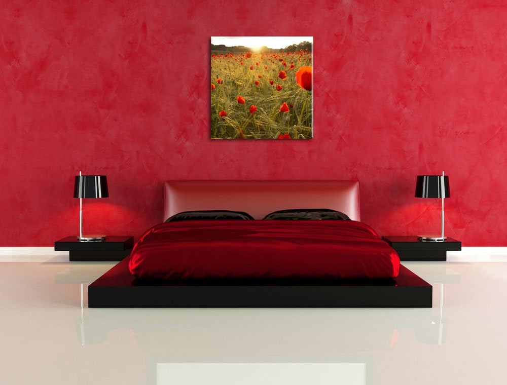 Pixxprint Mohnfeld bei Sonnenuntergang als Leinwandbild Quadratisch/Grösse: 70x70 / Wandbild/Kunstdr