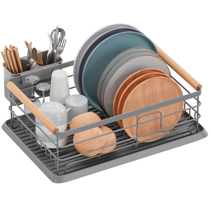 BRIAN & DANY Abtropfgestell mit Abtropfschale und Bestecksammler, 42× 30× 15 cm, Grau, Grau
