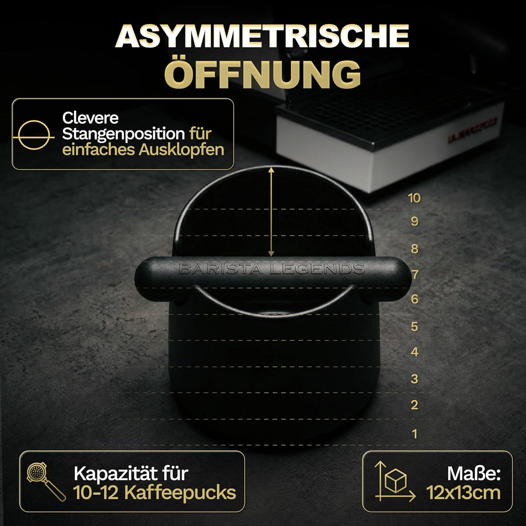 Barista Legends® Abklopfbehälter für Siebträger mattschwarz - Knock Box für Kaffeesatz mit spezielle