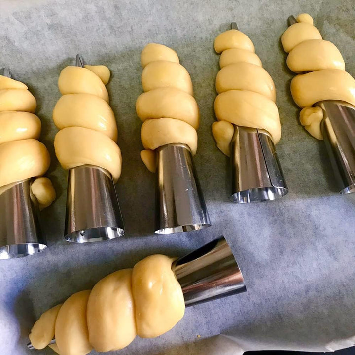 6 Stück Backkegel, 14 cm, Edelstahl, spiralförmig, Croissant-Röhren, Horn, Brot, Gebäck, Kuchenform,