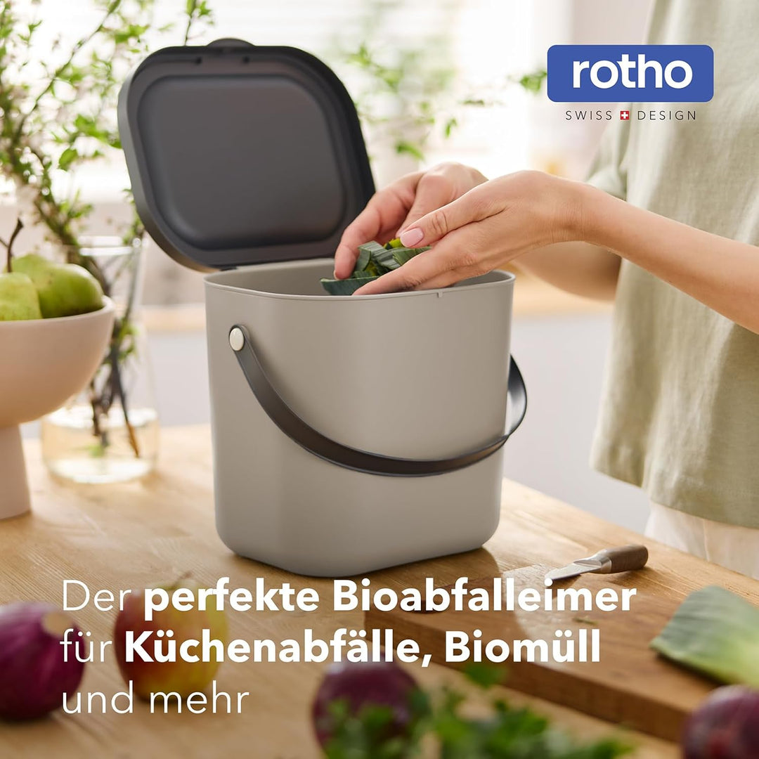 Rotho Albula 2er-Set Biomülleimer 6l mit Deckel und Henkel für die Küche, Kunststoff (PP) BPA-frei,
