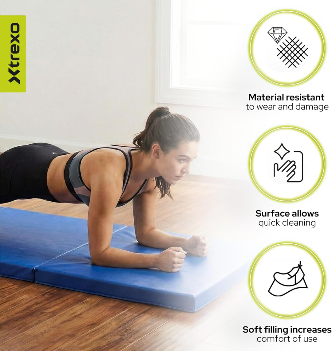 TREXO Faltbare Gymnastikmatratze - 3-teilig, abriebfester Öko-Lederbezug, flexibler PE-Schaum, Trage