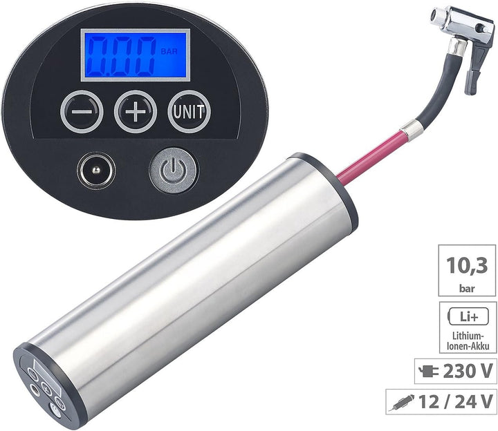 AGT Professional Fahrradpumpe Kompressor: Akku-Kompressor-Luftpumpe für Reifen, Bälle u.v.m., LCD, b