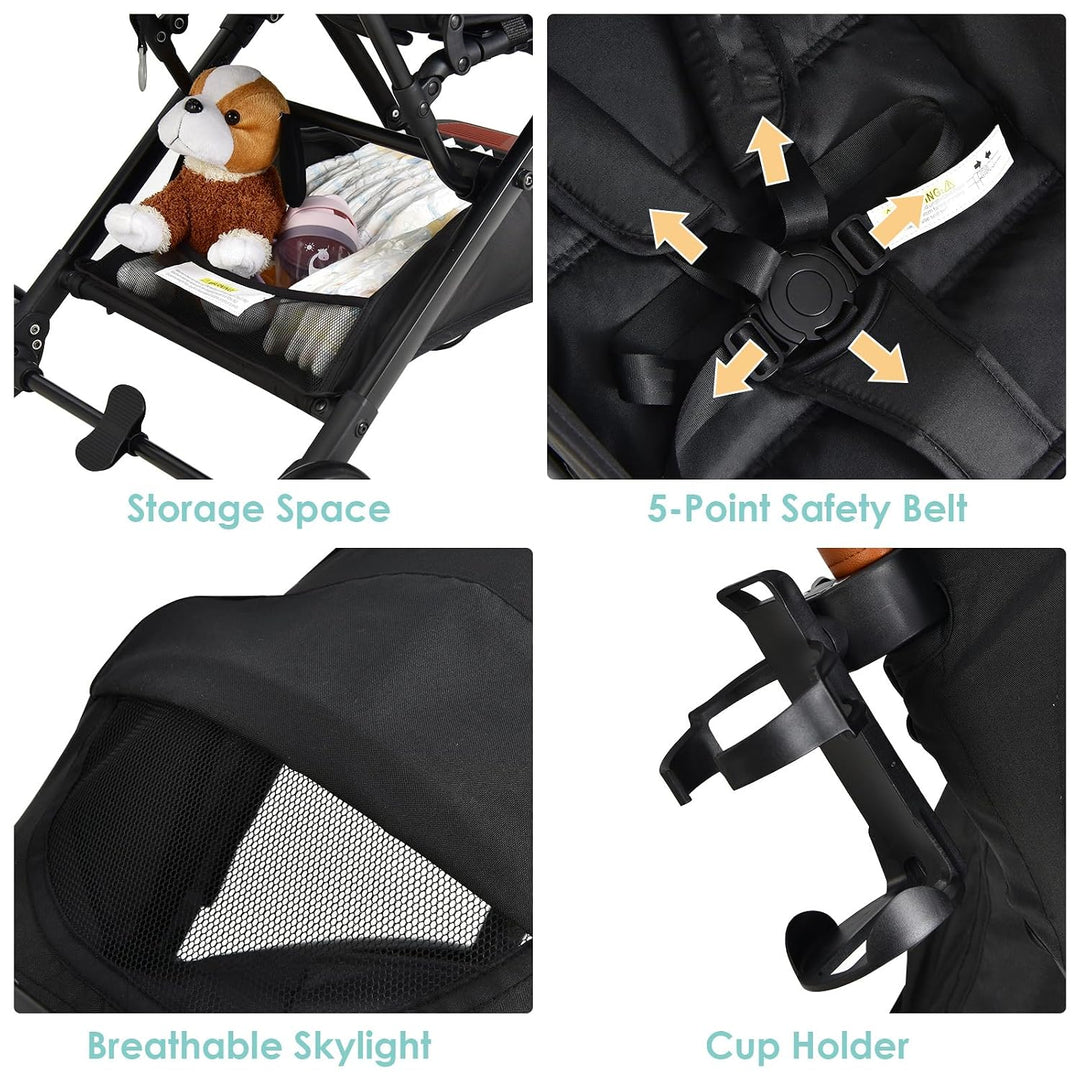LIFEZEAL Kinderwagen Klappbar, Babywagen Klappbar mit Sonnenschutz, Reisebuggy mit Rückenlehne &amp; Ver
