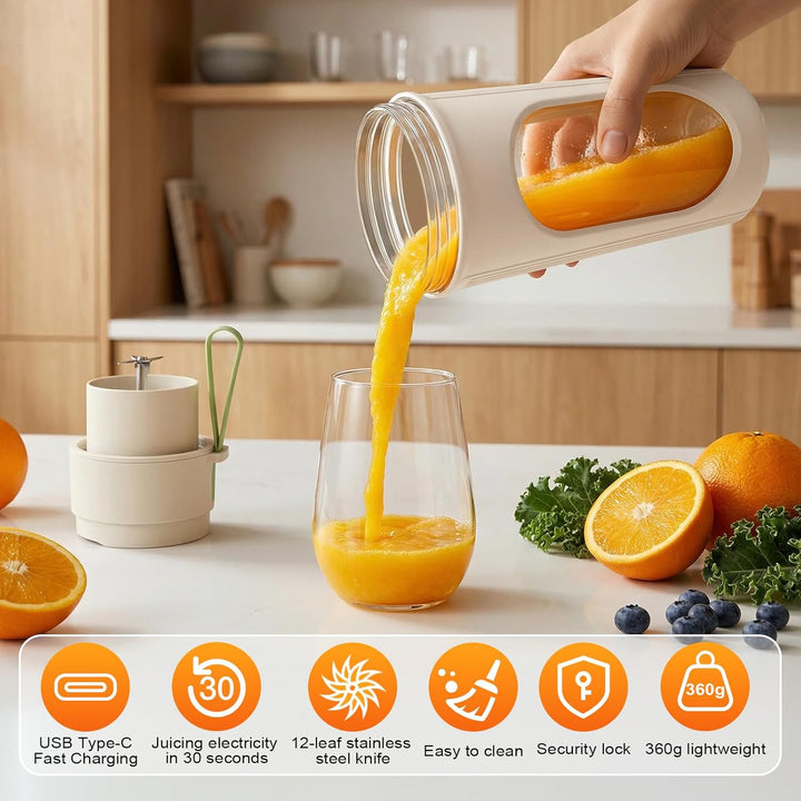 450ml Tragbarer Mixer für Smoothie,Leistungsstarker Mini Standmixer,Auslaufsicherer Deckel,Type-C La
