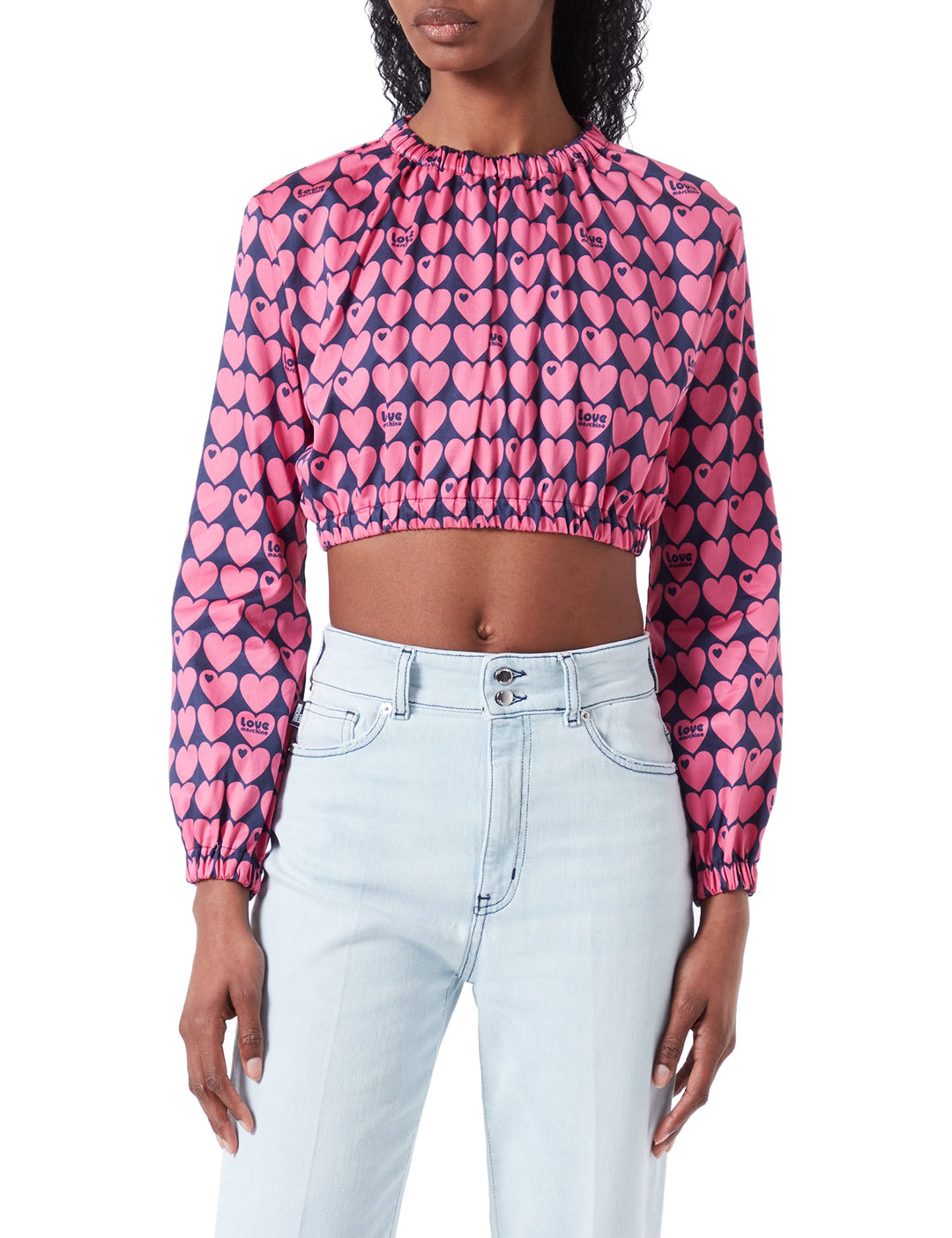 Love Moschino Damen Cropped Blouse 38 Blue Fuchsia, 38 Blue Fuchsia