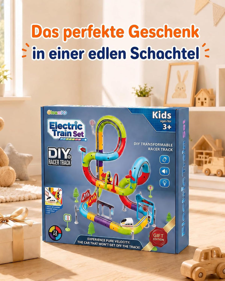 Gleamkid Eisenbahn Elektrisch Set, 73Pcs DIY Electric Train Set Einsteiger-Set (73 Pcs), Einsteiger-