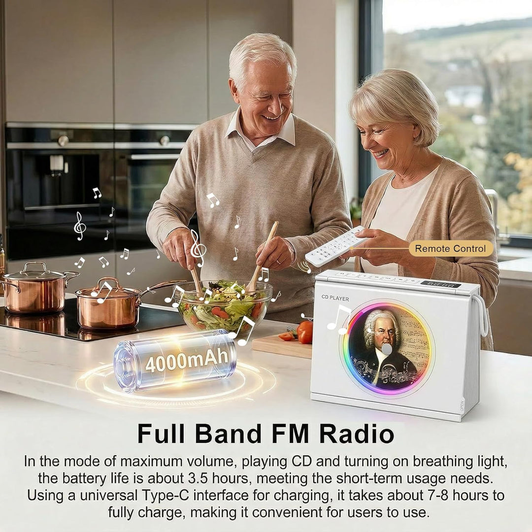 Gueray Tragbarer CD-Spieler mit Licht, Bluetooth 5.3 CD-Player mit Fernbedienung HiFi-Lautsprecher 4