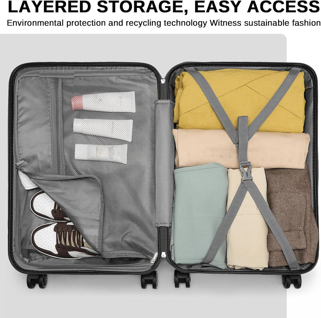 KONO Gepäck-Sets Kofferset 2 Teilig Handgepäck Koffer mit Beautycase (54cm+Kosmetikkoffer, Schwarz)