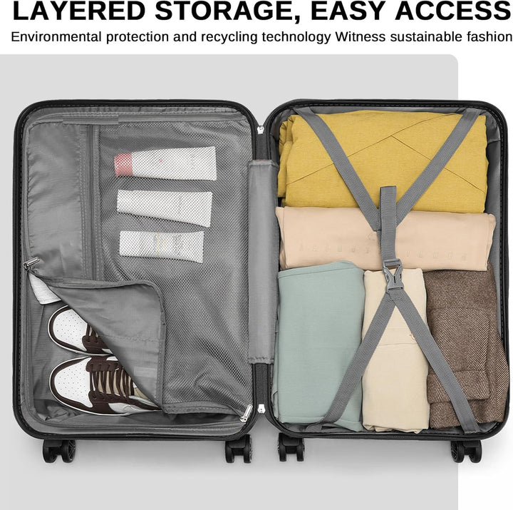 KONO Gepäck-Sets Kofferset 2 Teilig Handgepäck Koffer mit Beautycase (54cm+Kosmetikkoffer, Schwarz)