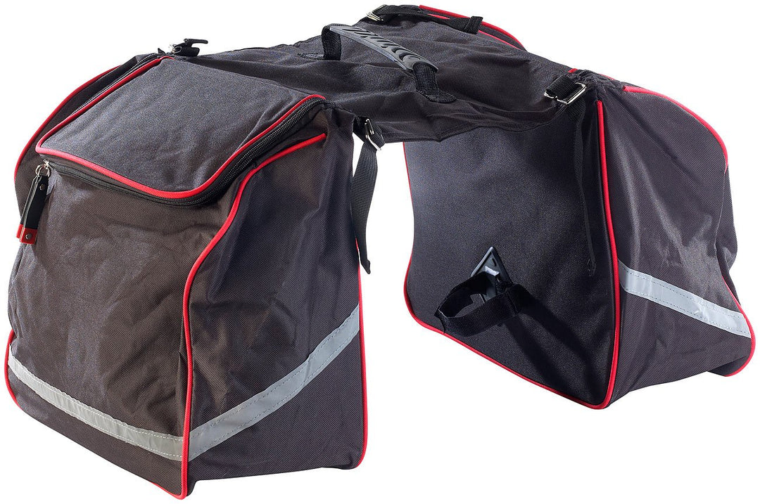 Xcase Fahrradtaschen: Doppel-Gepäckträgertasche, wasserabweisend, mit Reflektions-Streifen (Fahrradt