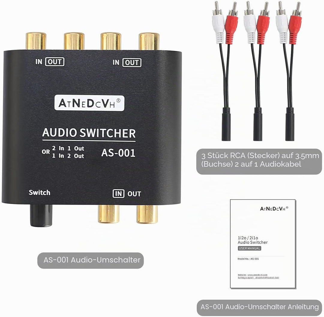 AtNeDcVh RCA / 3,5 mm Port 1 in 2 Out / 2 in 1 Out Bidirektionaler Audio-Umschalter, 2-Wege-Stereo L