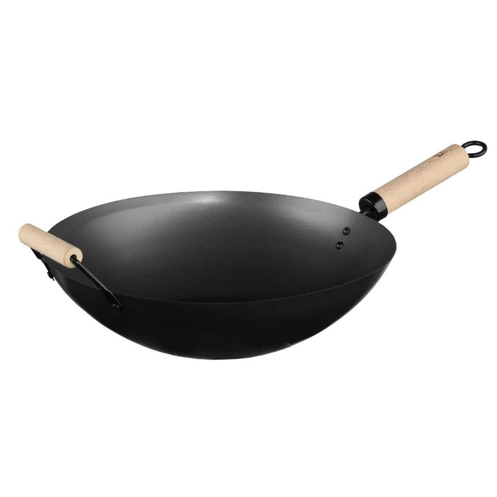 WOK ACERO 35CM CON MANGO DE MADERA