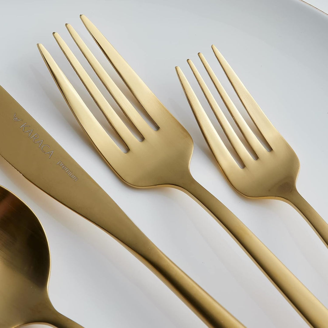 Karaca Orion Bestecksets - Edelstahl Besteck Set für 6 Personen, Gold Besteckset 30-teilig Messer Ga