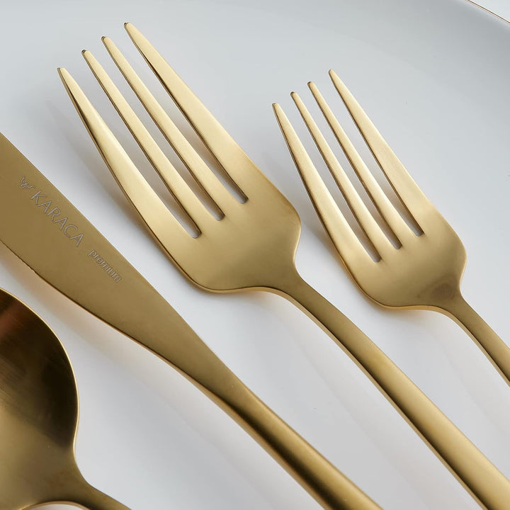 Karaca Orion Bestecksets - Edelstahl Besteck Set für 6 Personen, Gold Besteckset 30-teilig Messer Ga