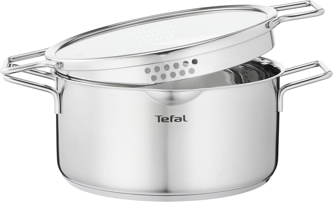 Tefal H85246 Nordica Kochtopf | 24 cm mit Glasdeckel | Doppelgriffe | Edelstahl-Topf | alle Herdarte