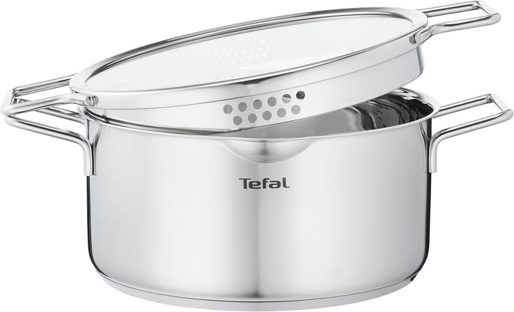 Tefal H85246 Nordica Kochtopf | 24 cm mit Glasdeckel | Doppelgriffe | Edelstahl-Topf | alle Herdarte