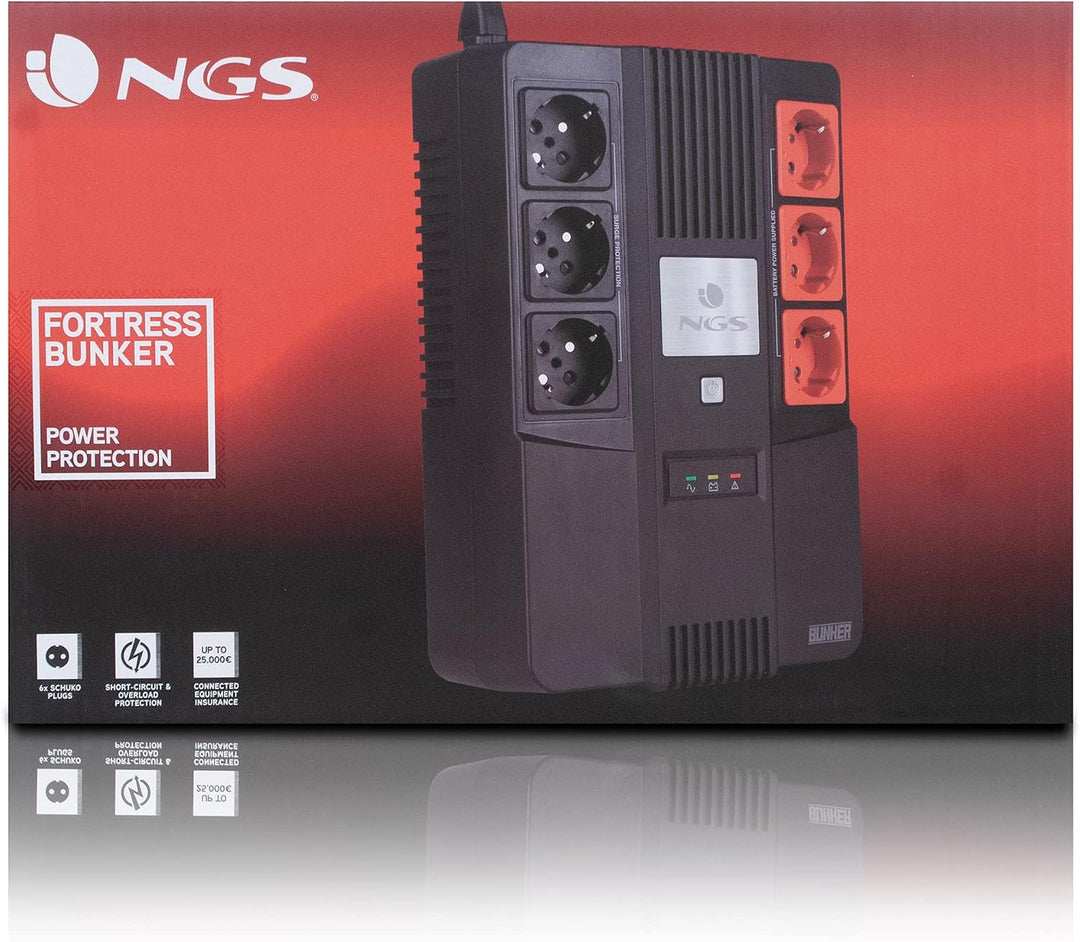 NGS FORTRESSBUNKER - Unterbrechungsfreie Stromversorgung USV, Off Line UPS 600 VA 360W mit integrier