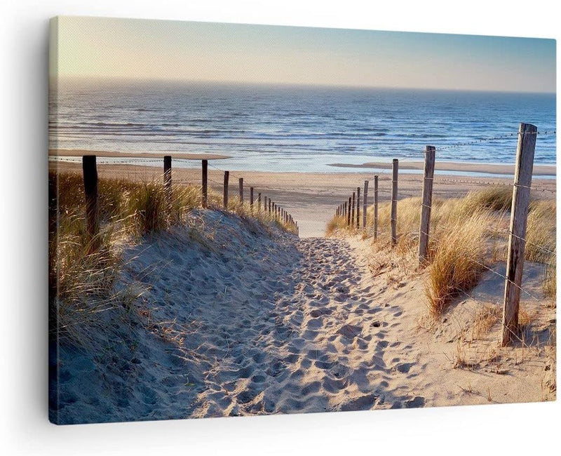 Bilder auf Leinwand Meer Strand Düne Leinwandbild mit Rahmen 70x50cm Wandbilder Dekoration Wohnzimme