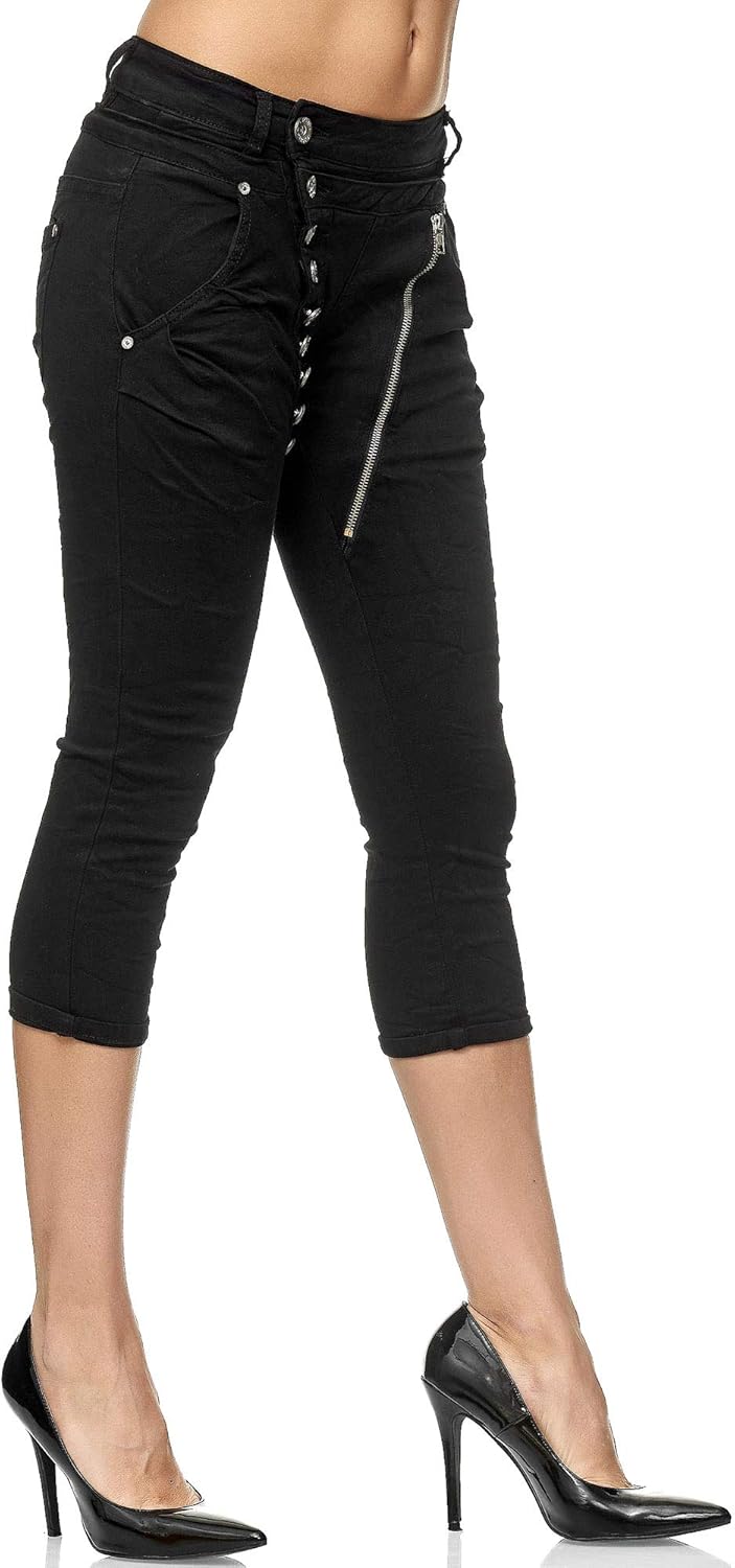 Elara Damen 3/4 Jeans Slim High Waist Capri Hose Chunkyrayan 38 Slim Schwarz Hamburg, 38 Slim Schwar