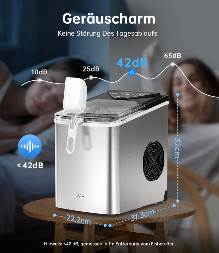 WIE Eiswürfelmaschine, 15KG Eiswürfelbereiter Ice Maker, 9 Würfel in 6 Min, Eiswürfelmaschinen mit T