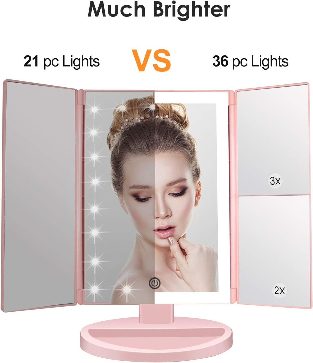 WEILY beleuchteter Kosmetikspiegel 1x / 2X / 3X Vergrösserungs-Trifold mit 36 LED-Lichtern, Touchscr