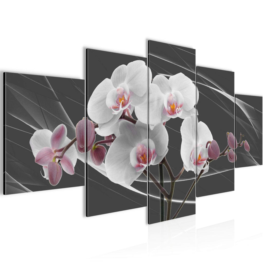 Runa Art - Bilder Blumen Orchidee 200 x 100 cm 5 Teilig XXL Wanddekoration Design Rosa Grau 202951c