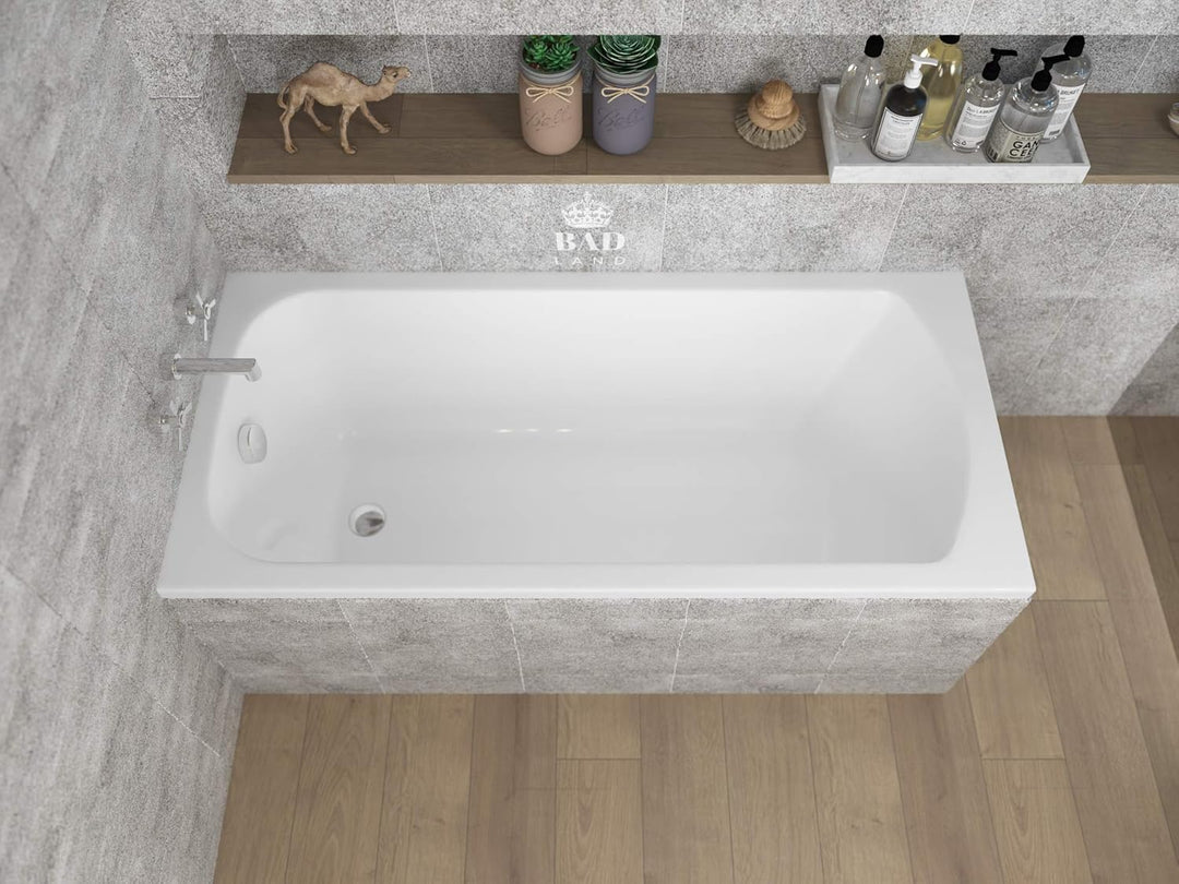 BADLAND Badewanne Original Weiss Acryl Wanne Rechteck CLASSIC 160x70 KOMPLETTSET SET mit Premium Sty