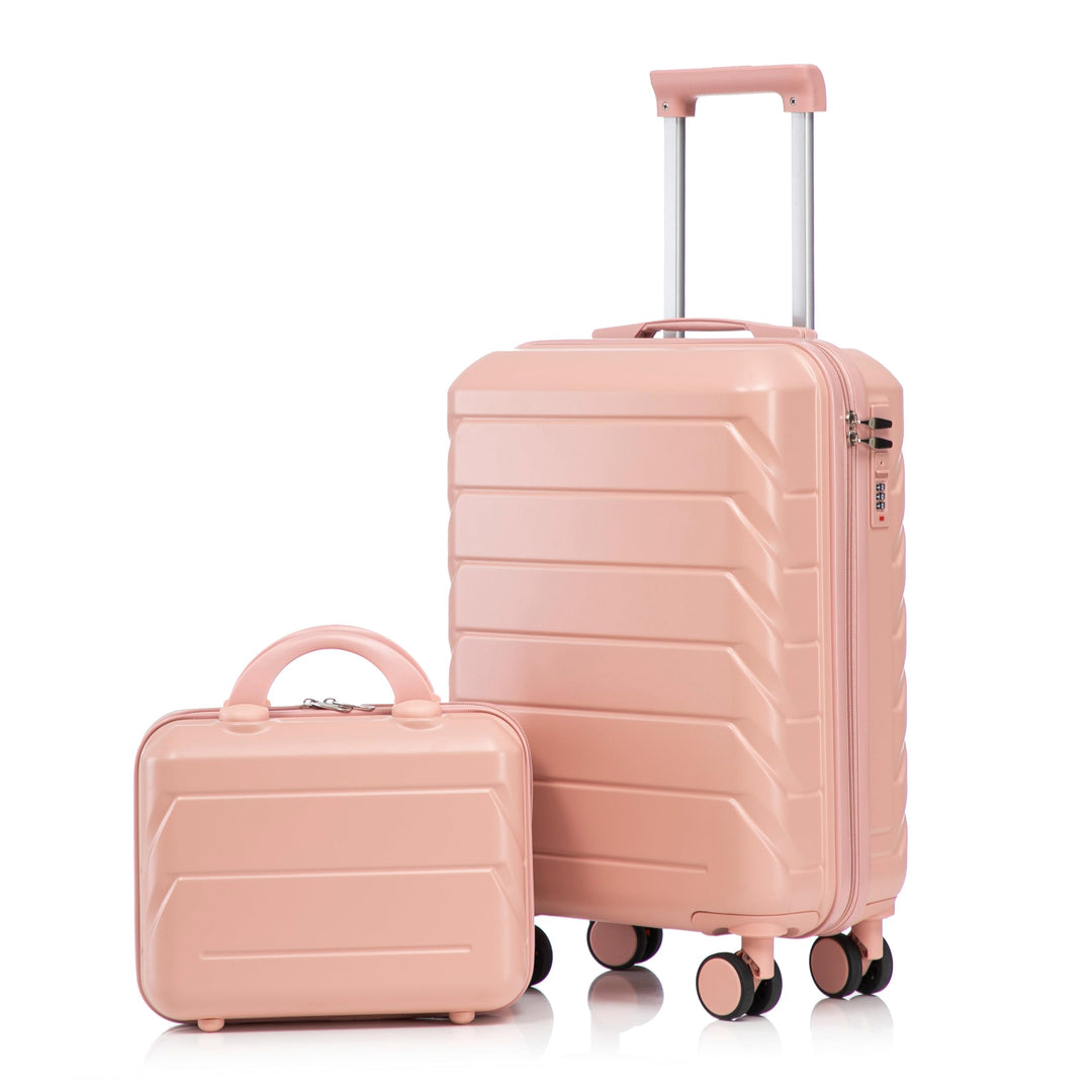 Hartschalen-Koffer Trolley Handgepäck Rollkoffer, Reisekoffer Set mit 4 Rollen, 2er Gepäckset Pink P
