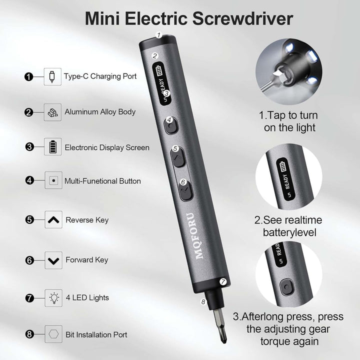 MQFORU Mini-Elektro-Schraubendreher-Set, 78 in 1 Präzisions-Elektro-Schraubendreher mit 72 magnetisc