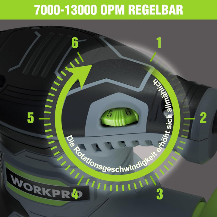 WORKPRO Exzenterschleifer 125mm, 300W Schleifmaschine 7000-13000 OPM, Multischleifer mit Absaugung u