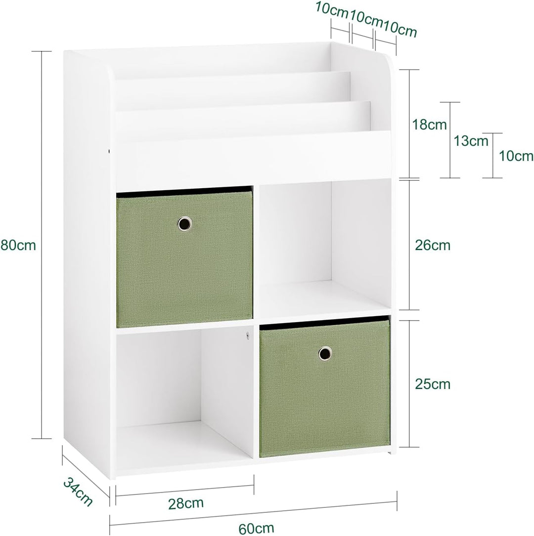 SoBuy KMB79-W Kinder Bücherregal Kinderregal mit 2 Stoffboxen Spielzeugregal Aufbewahrungsregal für