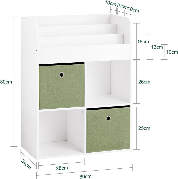 SoBuy KMB79-W Kinder Bücherregal Kinderregal mit 2 Stoffboxen Spielzeugregal Aufbewahrungsregal für