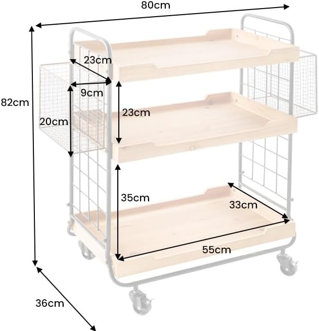 riess-Ambiente Massivholz Servierwagen Seven SEAS 80cm Natur Küchenwagen Metall mit Rollen