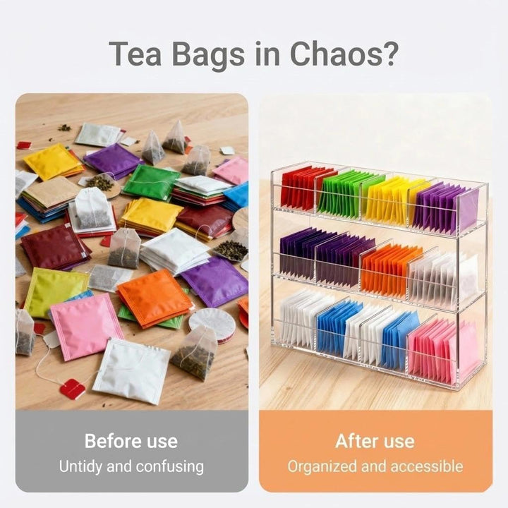 Teebeutel Organizer aus Transparentem Acryl, 12-Fach Teebox für 200+ Teebeutel, Stapelbare Tee Aufbe